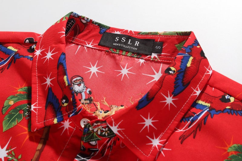 SSLR Mens Christmas Vacation Shirt Short Sleeve Christmas Hawaiian Shirts for Men (Small, Red) - Image 3